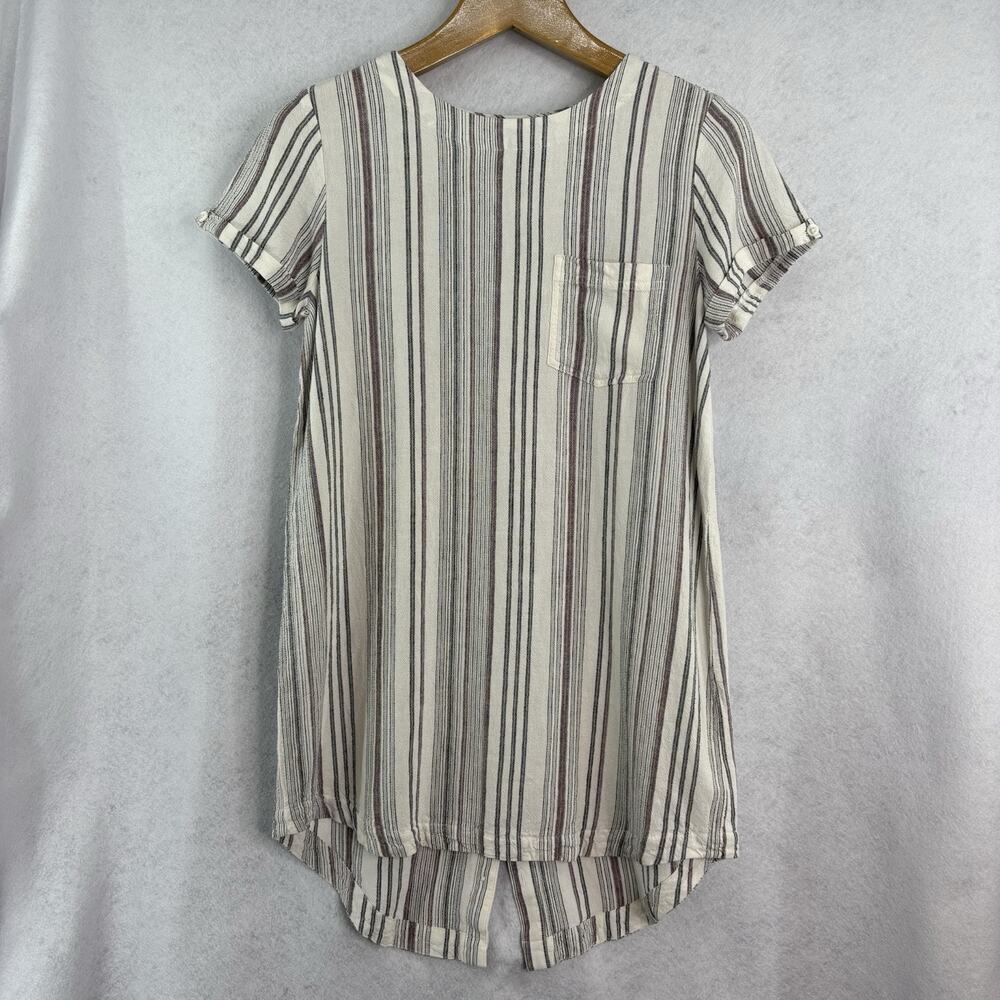 Cloth & Stone Vertical Stripe Mini Dress - Cream and Brown